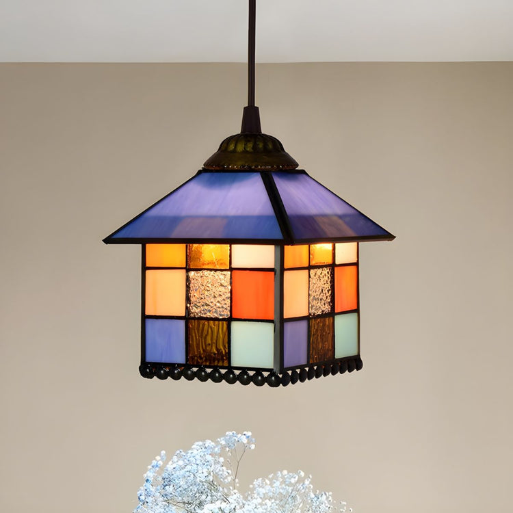 Lampe Tiffany Suspendue en Verre Multicolore - Opale