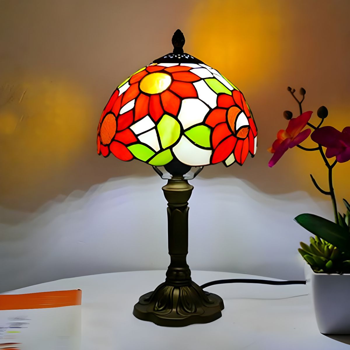 Lampe en Vitrail Tiffany en Métal - Opale