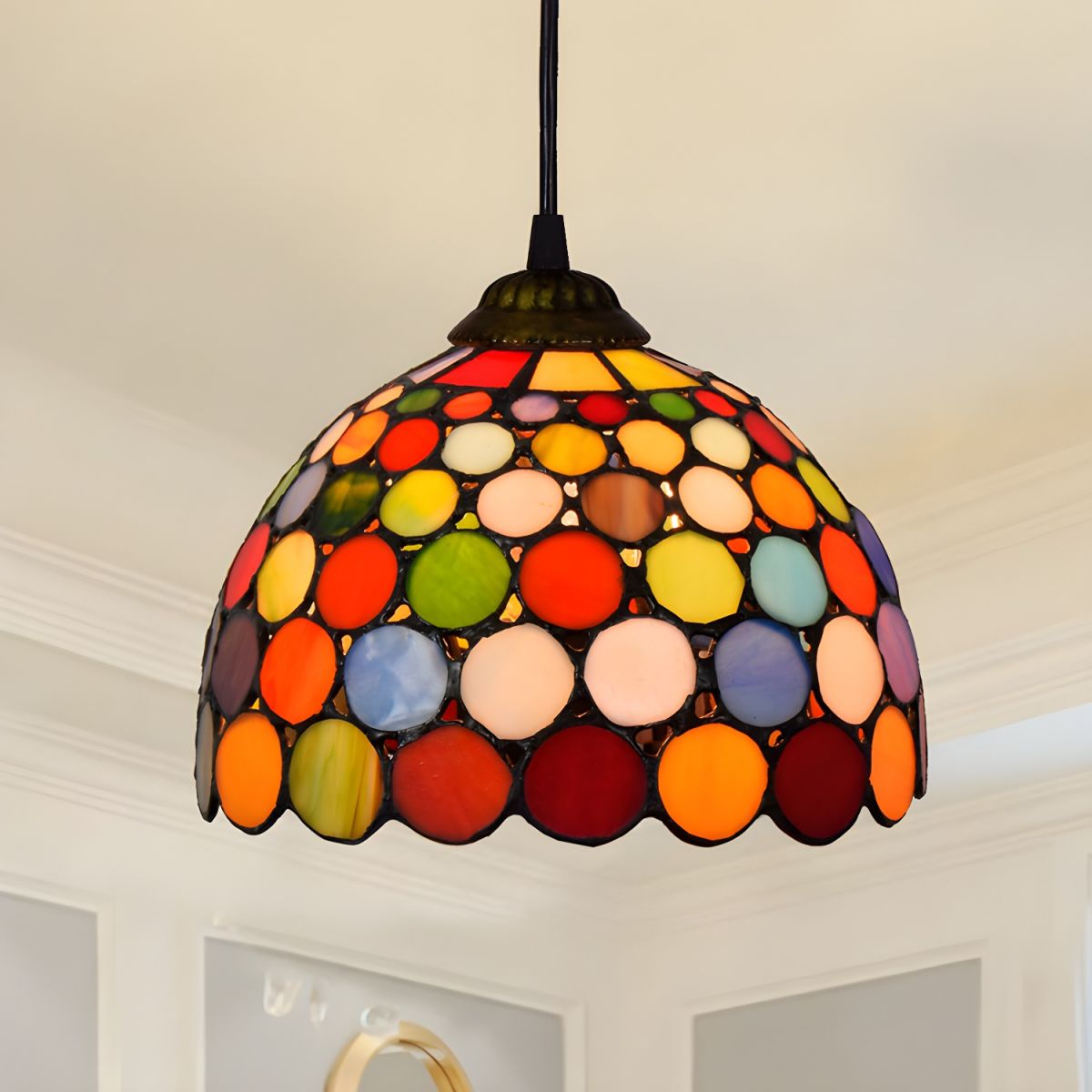 Lampe Tiffany Suspendue en Verre Multicolore - Opale