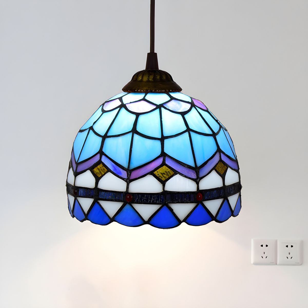 Lampe Tiffany Suspendue en Verre Multicolore - Opale