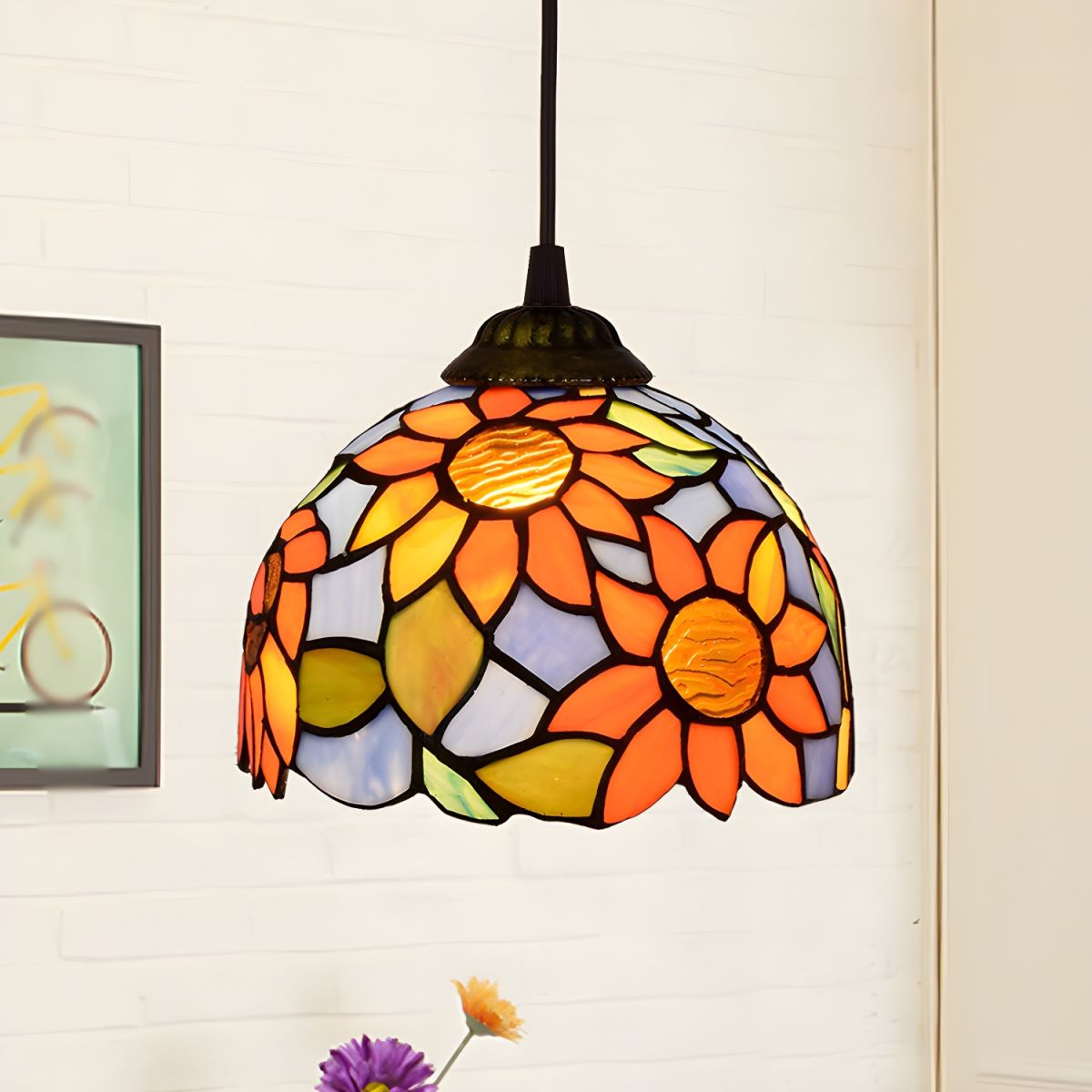 Lampe Tiffany Suspendue en Verre Multicolore - Opale