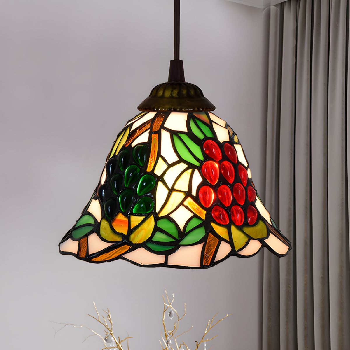Lampe Tiffany Suspendue en Verre Multicolore - Opale