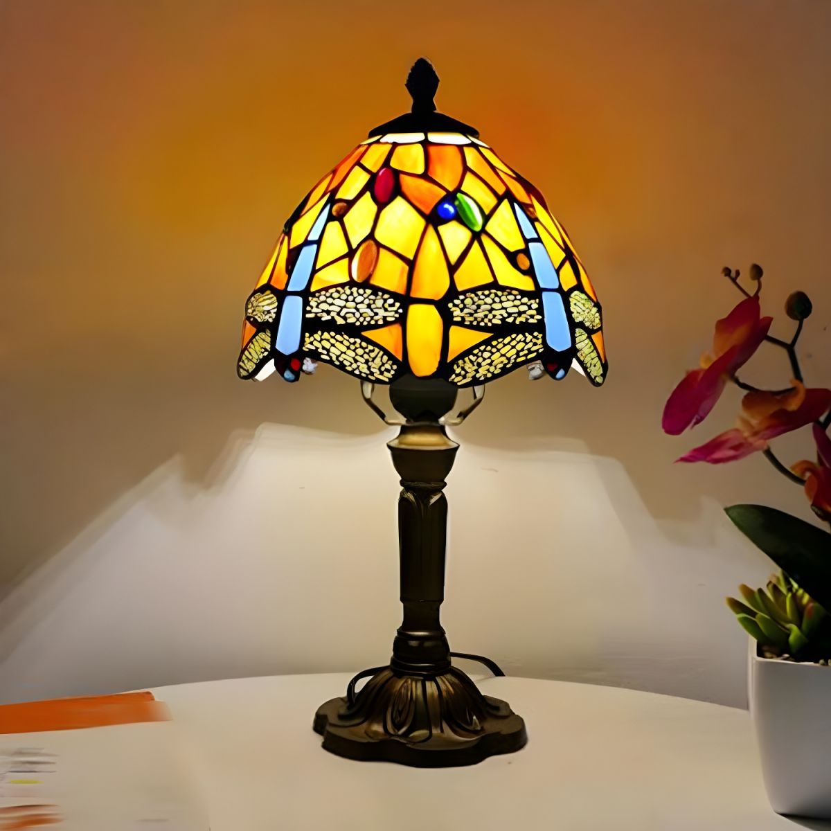 Lampe en Vitrail Tiffany en Métal - Opale