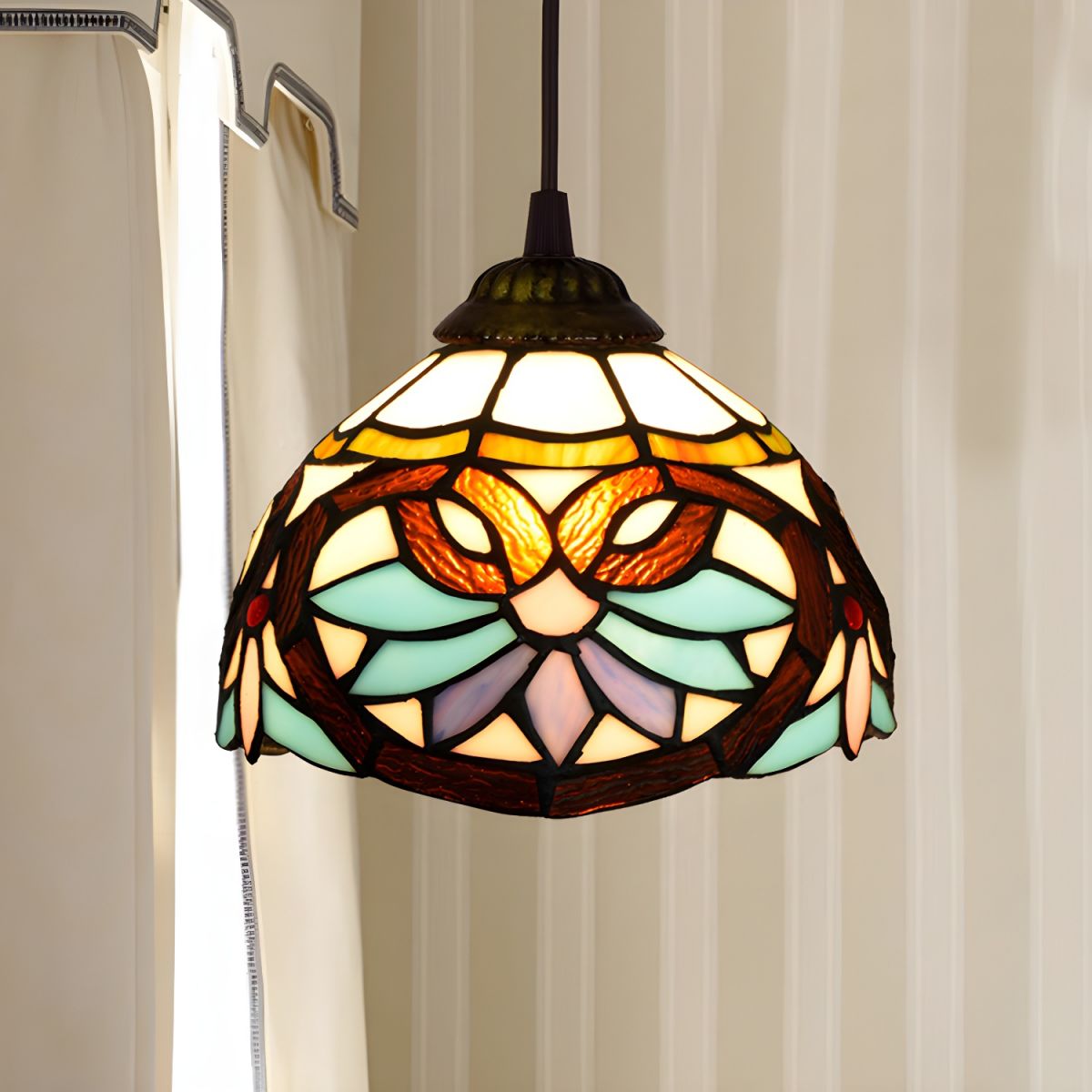 Lampe Tiffany Suspendue en Verre Multicolore - Opale