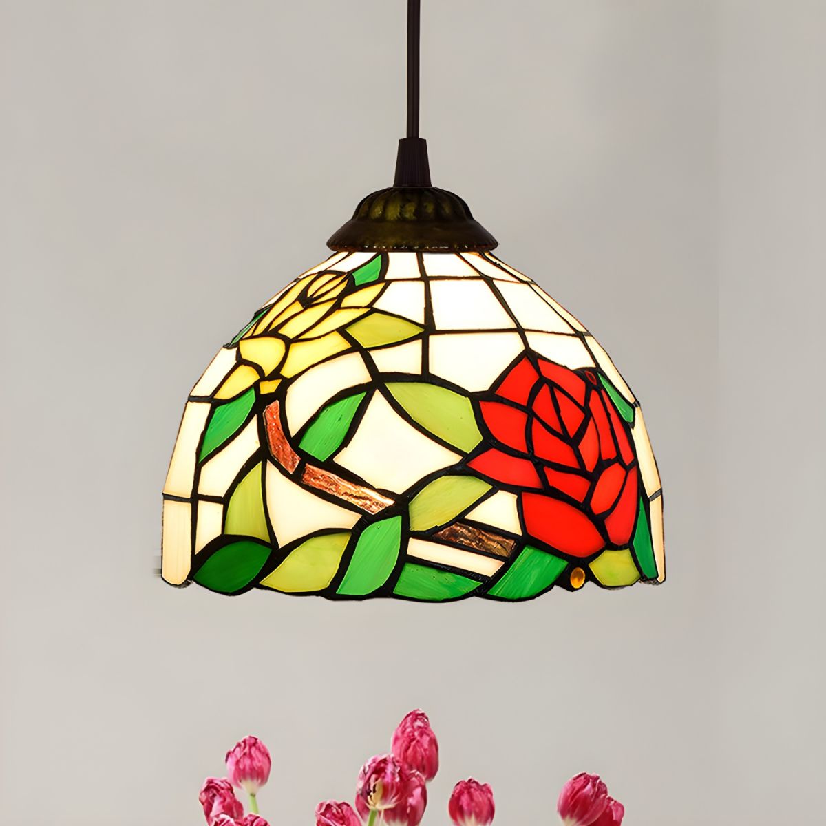 Lampe Tiffany Suspendue en Verre Multicolore - Opale