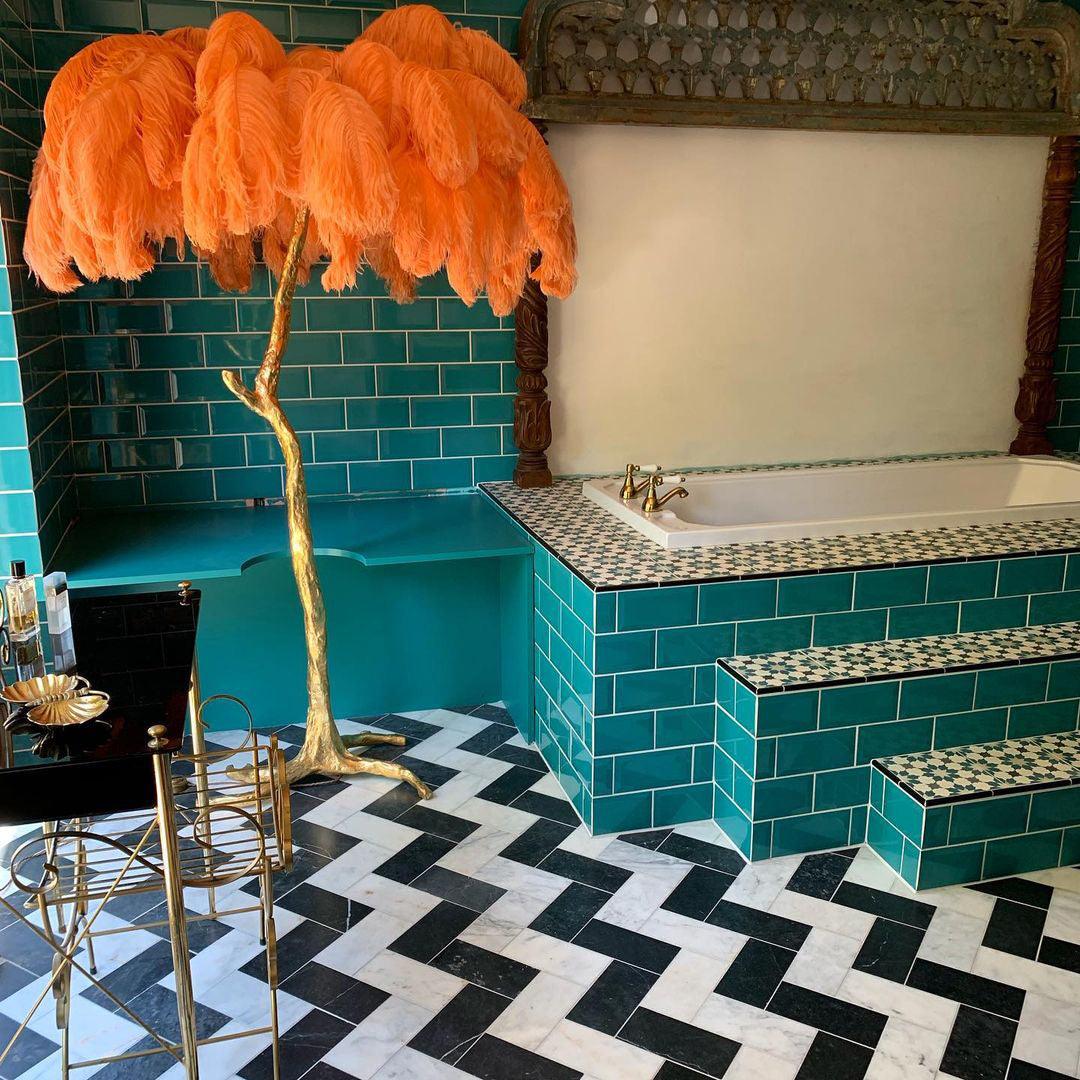 Lampadaire en Laiton et Plumes d'autruche - Opale