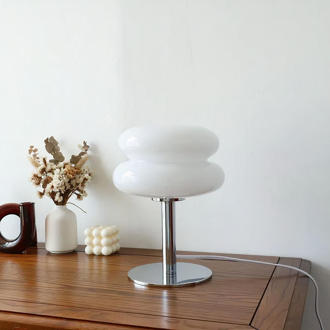 Lampe de Chevet Macaron Vintage en Verre Blanc