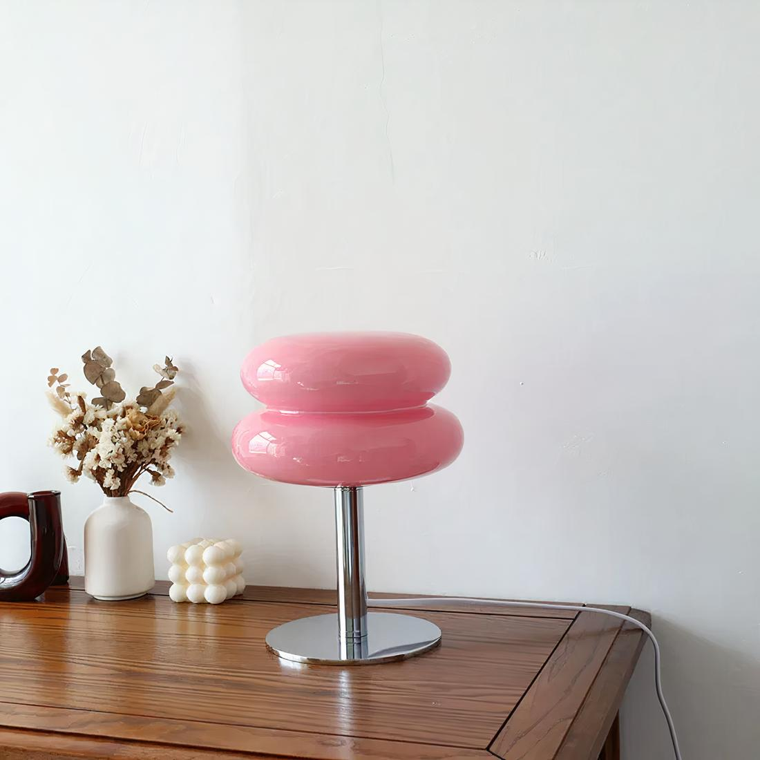 Lampe de Chevet Macaron Vintage en Verre Rose