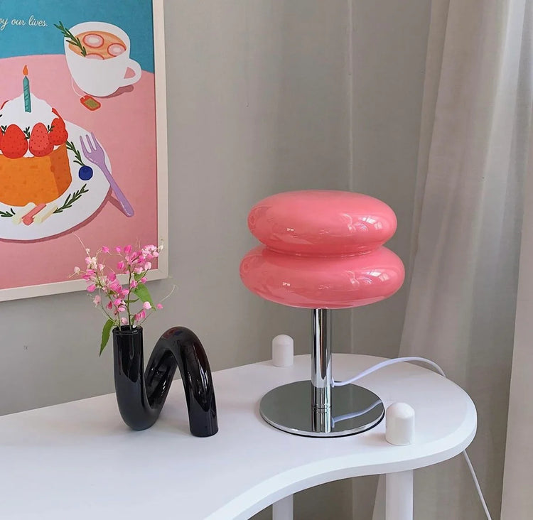 Lampe de chevet Macaron Vintage en Verre Rose