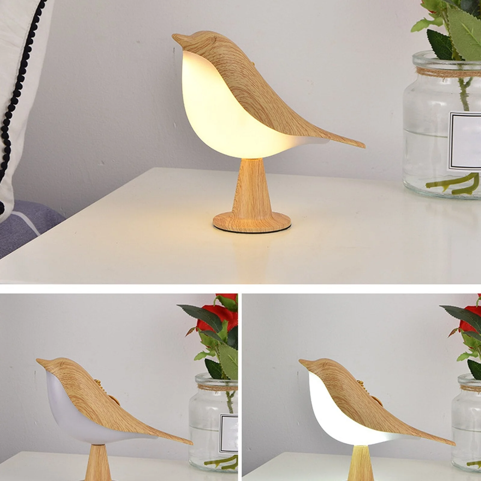 Lampe de chevet Oiseau Tactile LED en Bois - Opale