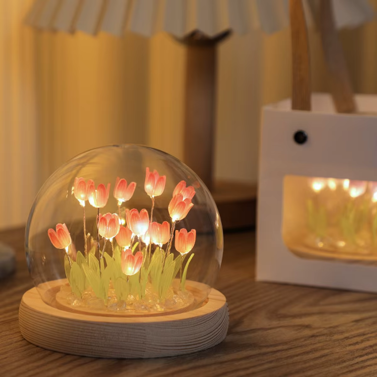 Mini Lampe de Bureau Boule en Verre avec des Tulipes