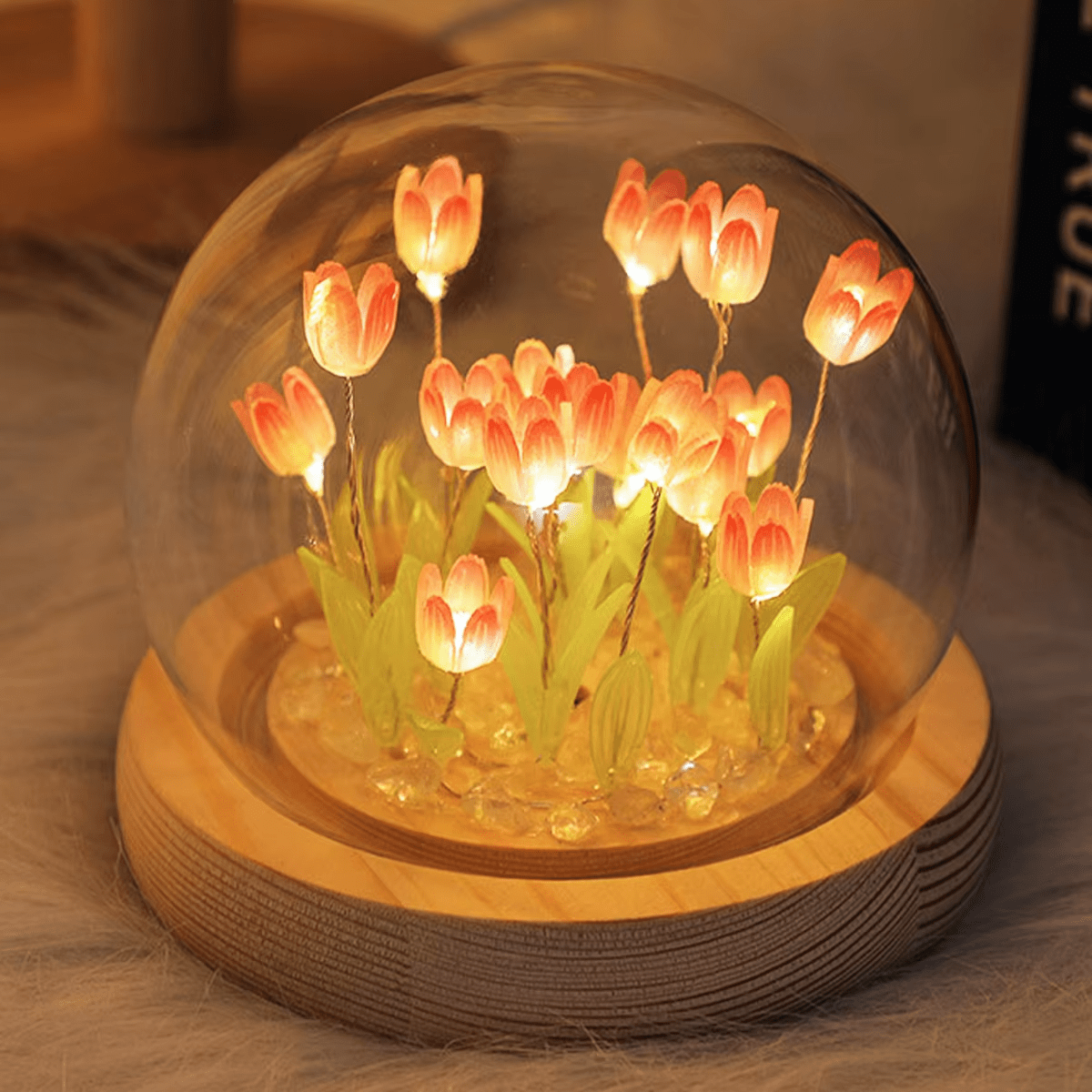 Mini Lampe de Bureau Boule en Verre avec des Tulipes