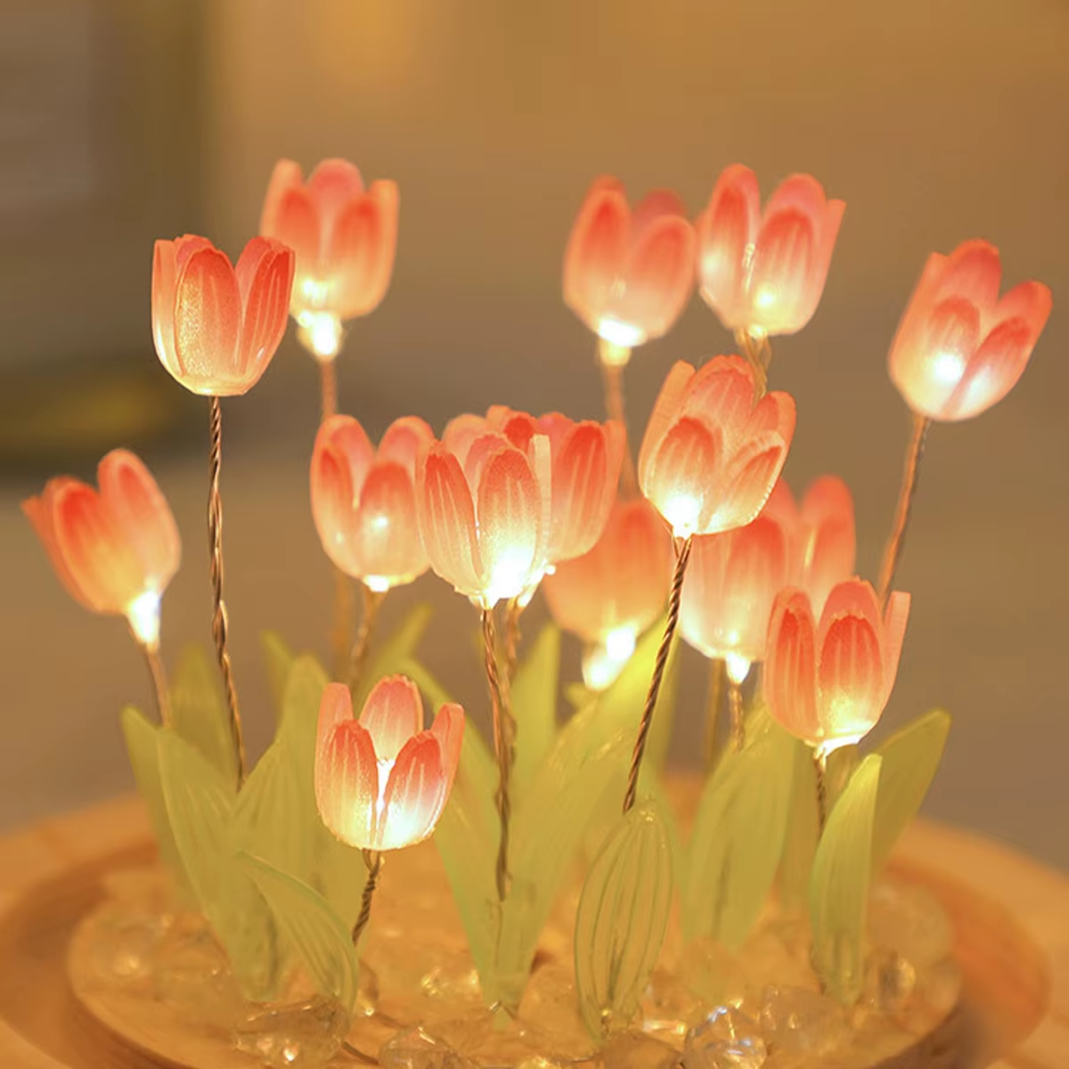 Mini Lampe de Bureau Boule en Verre avec des Tulipes