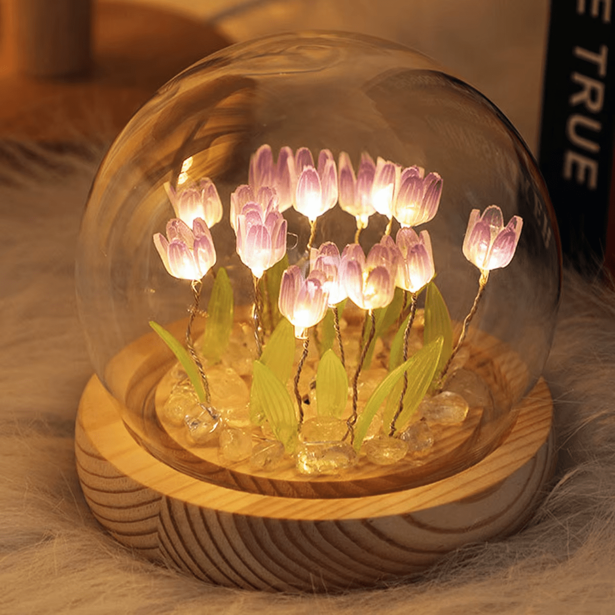 Mini Lampe de Bureau Boule en Verre avec des Tulipes