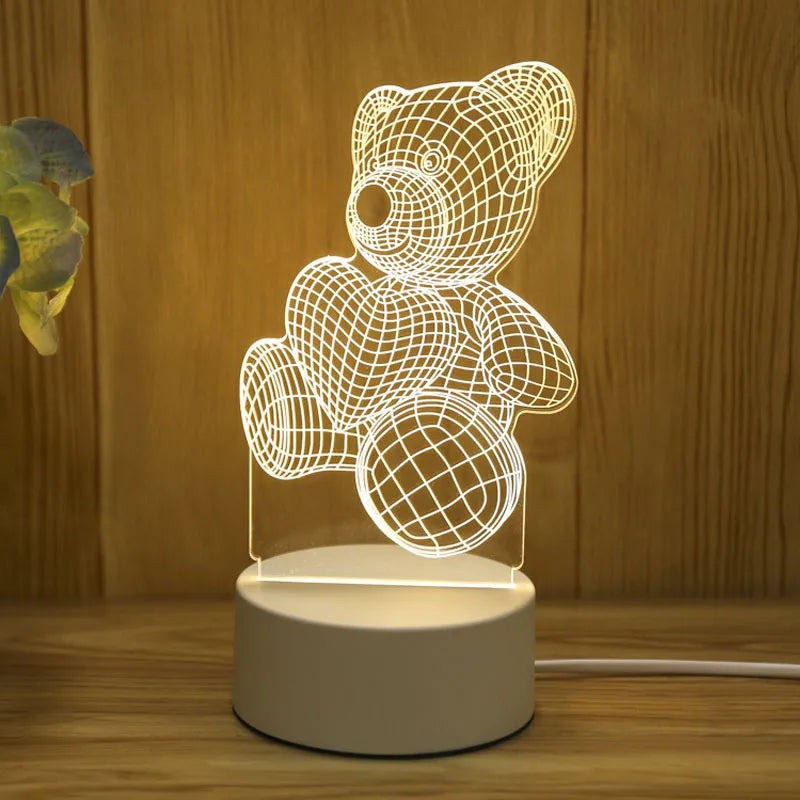 Lampe 3D Ourson Mignon avec Coeur