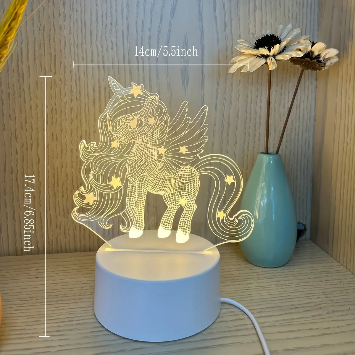 Lampe de chevet Licorne Mignonne LED 3D - Opale