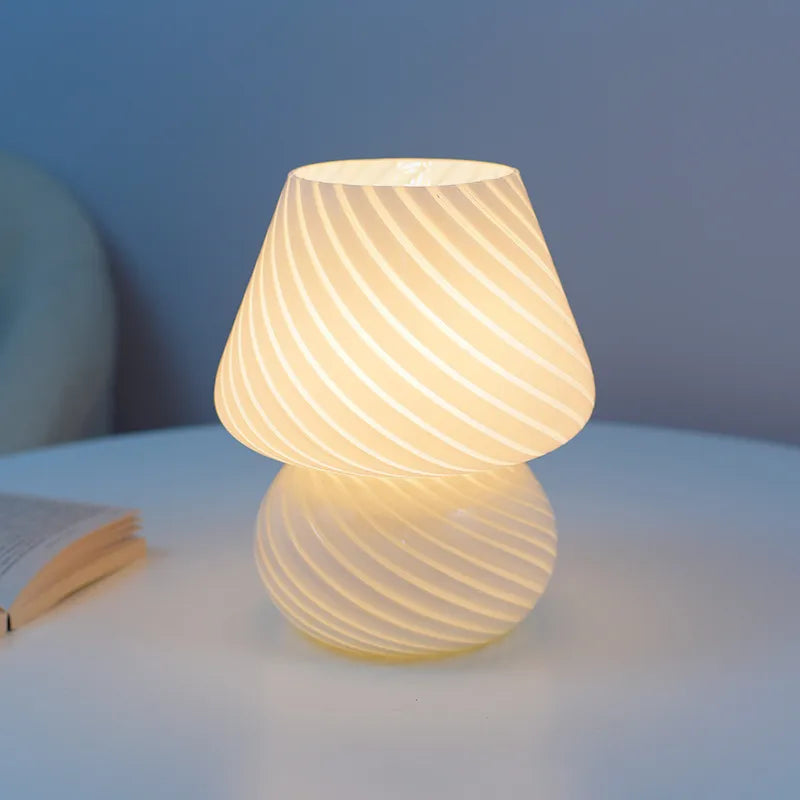 Lampe de chevet en Verre Rayé LED Vintage - Opale