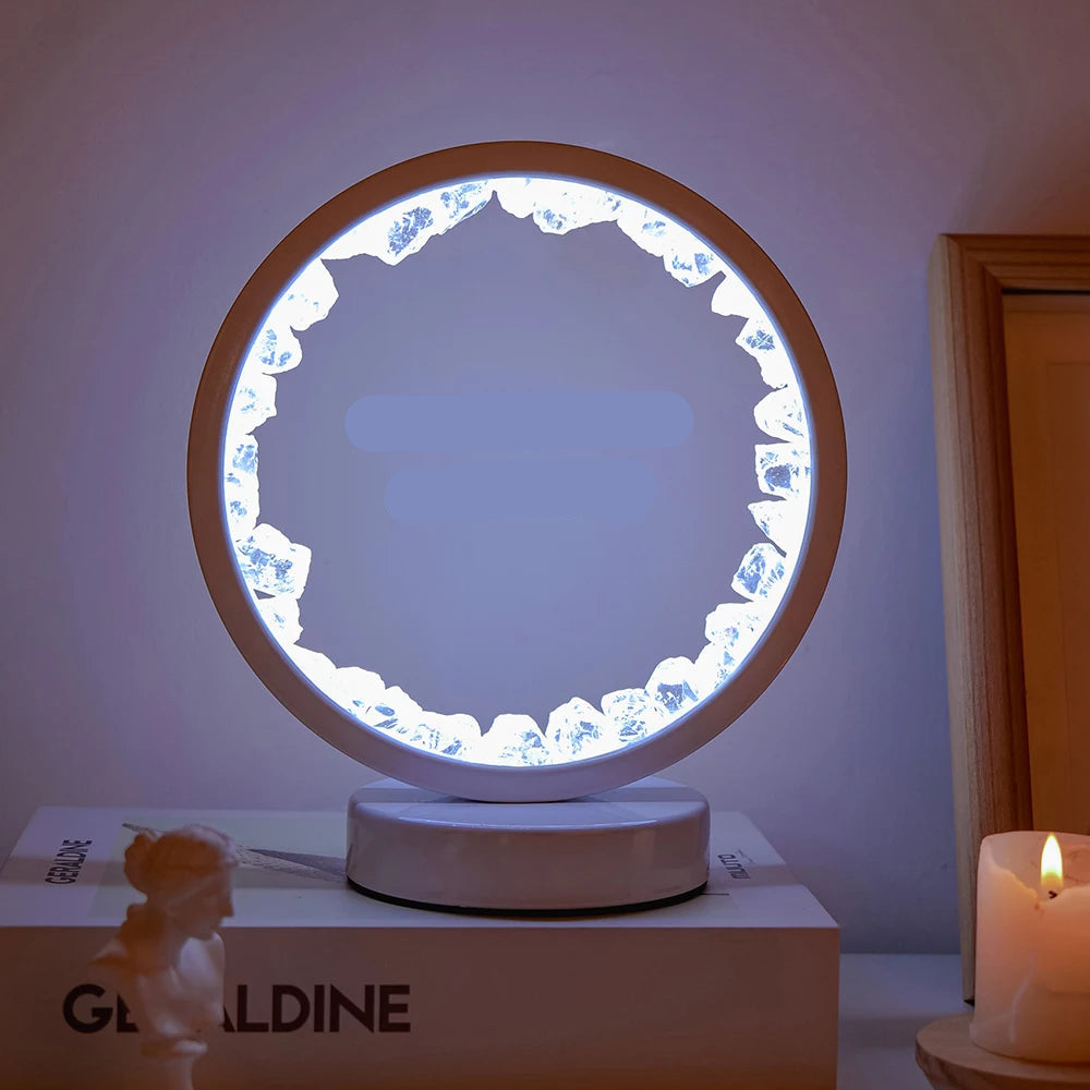Lampe de chevet LED Ronde en Pierre Précieuse Naturelle - Opale