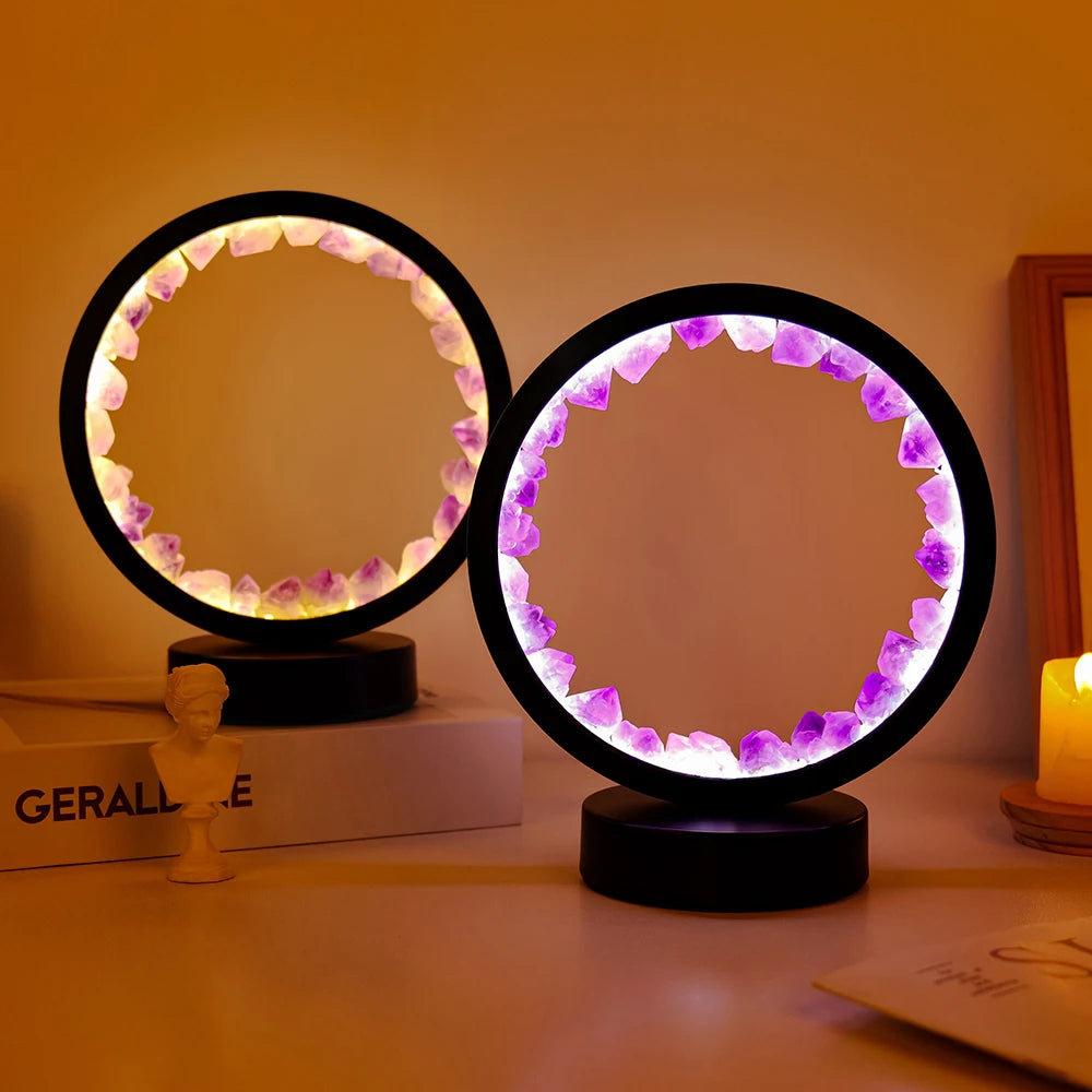 Lampe de chevet LED Ronde en Pierre Précieuse Naturelle - Opale
