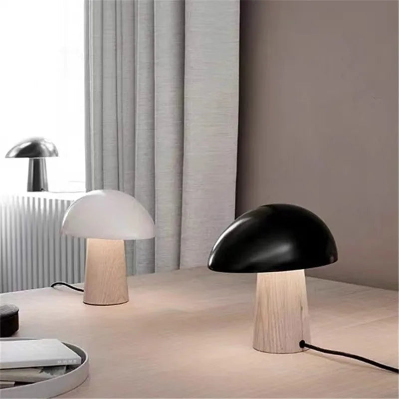 Lampe de chevet à LED Champignon en Bois - Opale