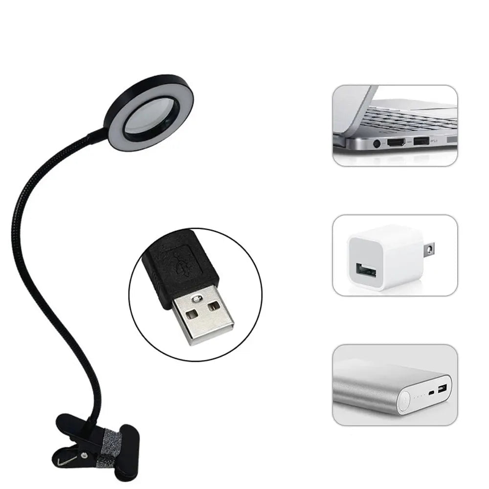 Lampe de chevet Lecture Pince à Clip avec Loupe - Opale