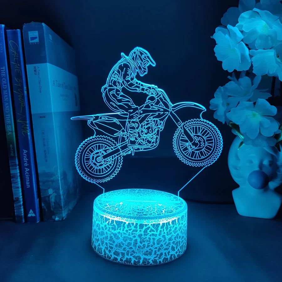 Lampe de chevet LED 3D Moto Cross - Opale