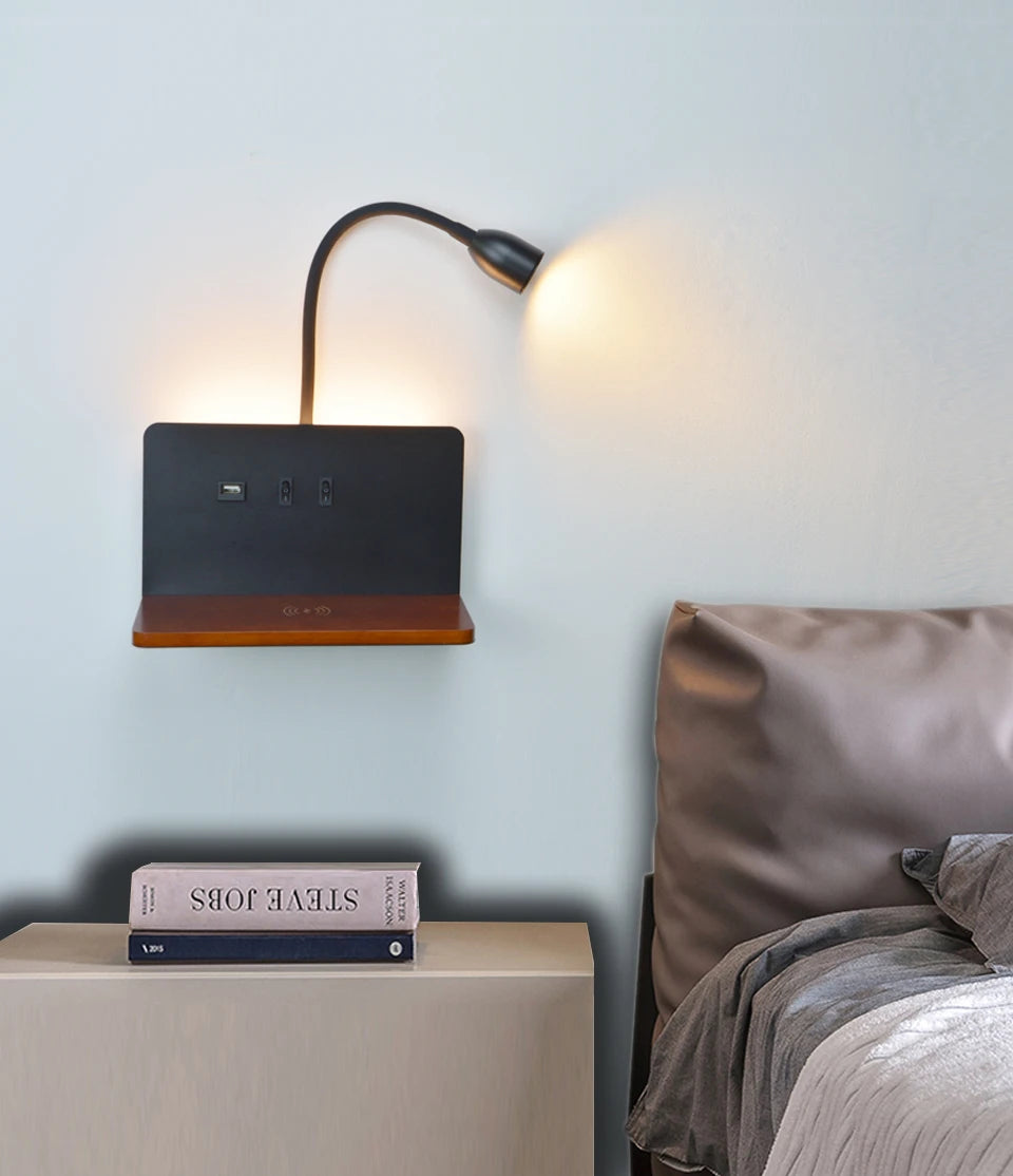 Lampe de chevet Murale Sans fil avec Étagère et Induction - Opale