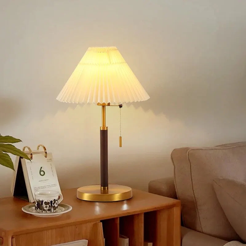 Lampe de chevet Vintage en Bois et Laiton - Opale