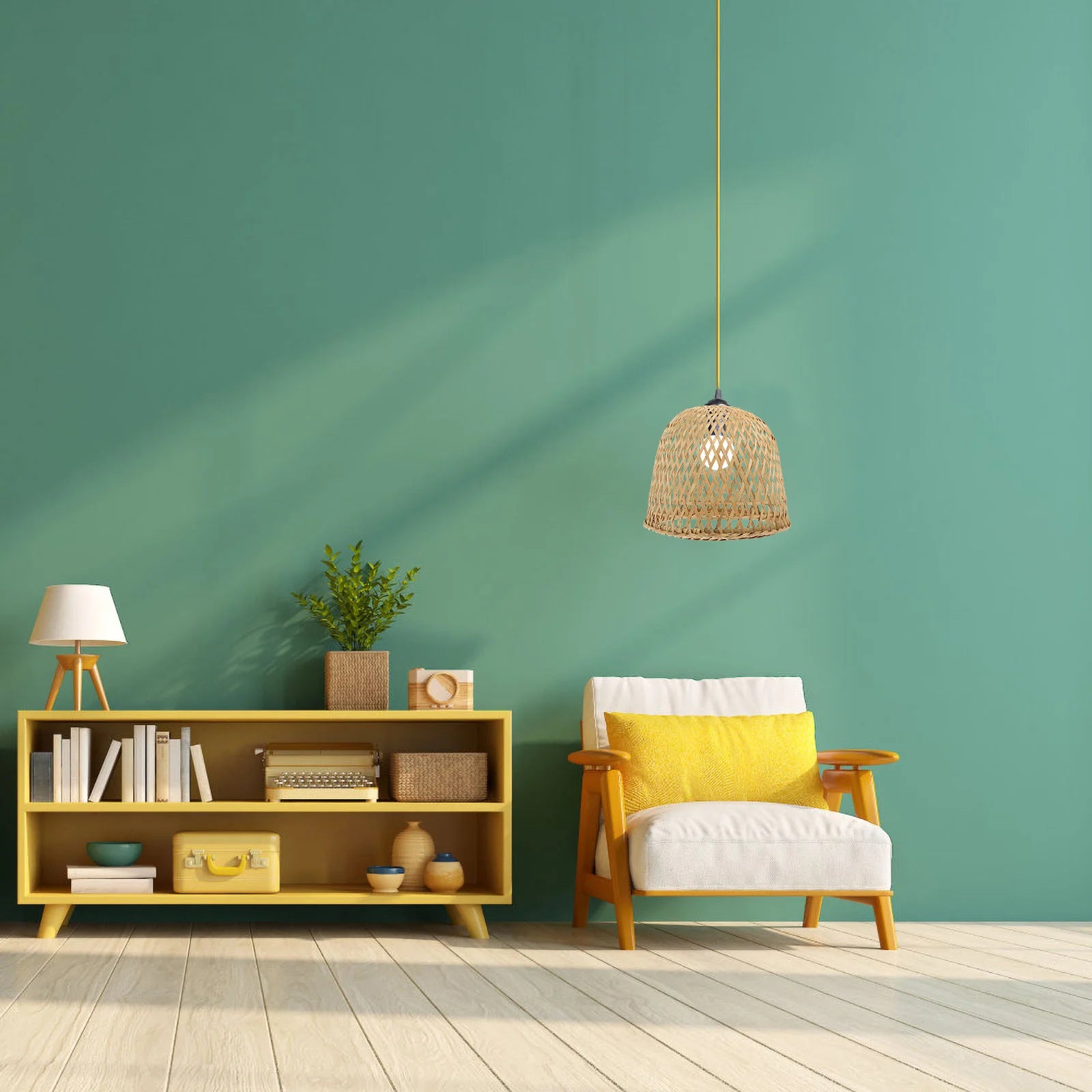 Abat-Jour Lampe de chevet Suspendue en Bambou Tissé - Opale