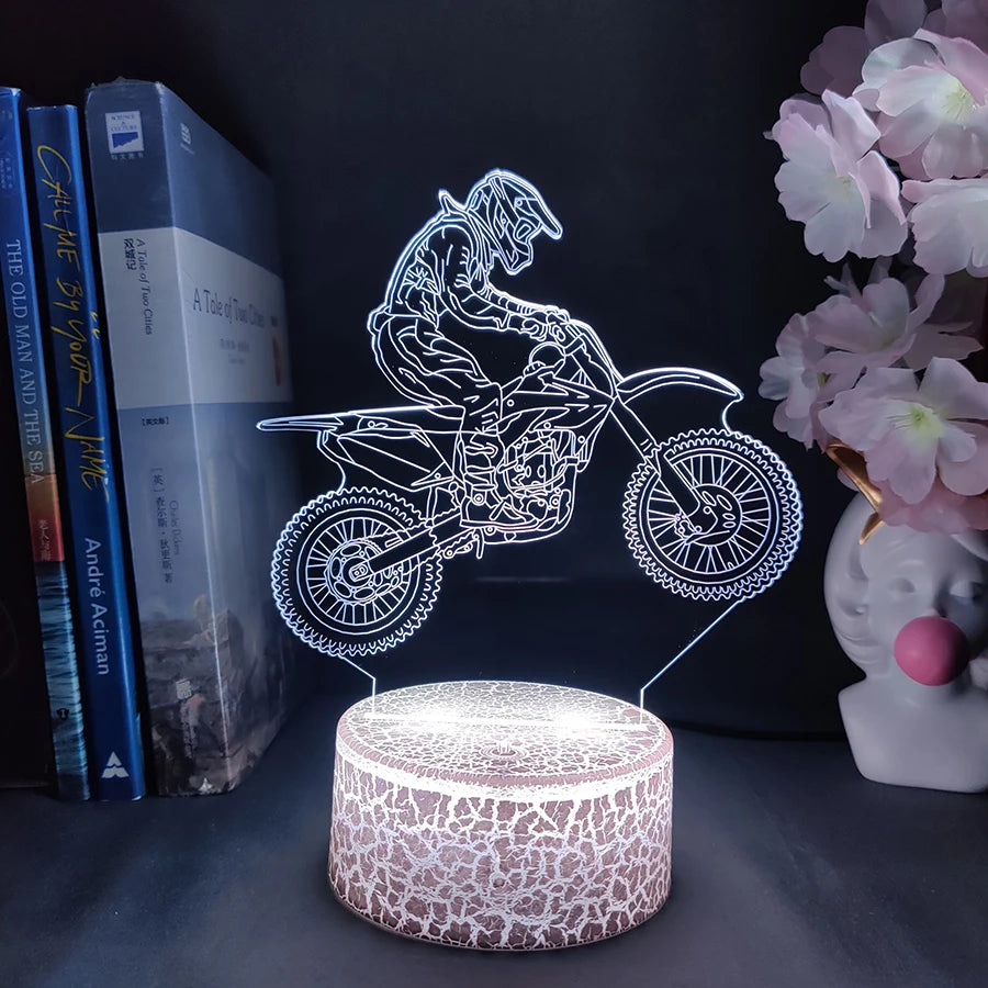 Lampe de chevet LED 3D Moto Cross - Opale
