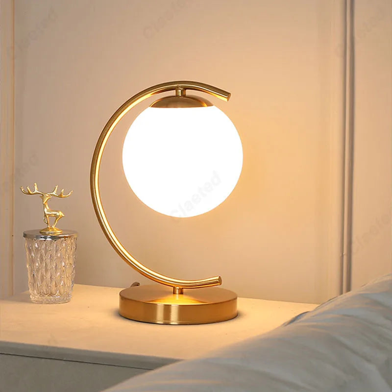 Lampe de chevet Lune Dorée Design avec Boule - Opale