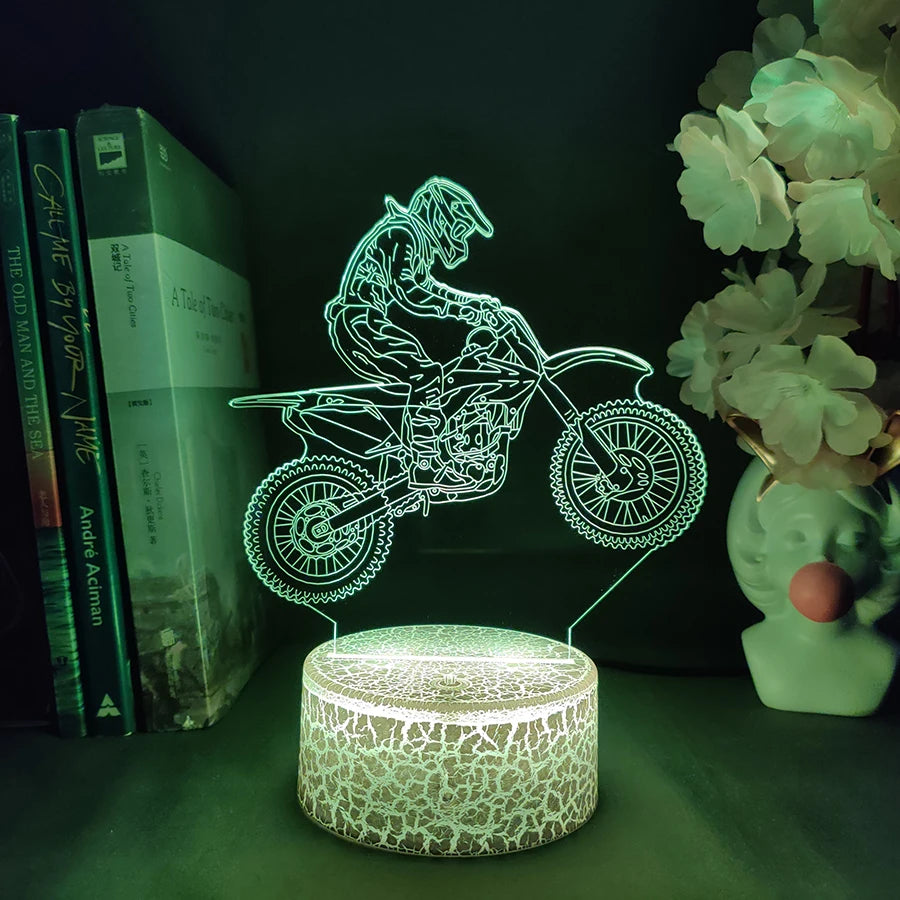Lampe de chevet LED 3D Moto Cross - Opale