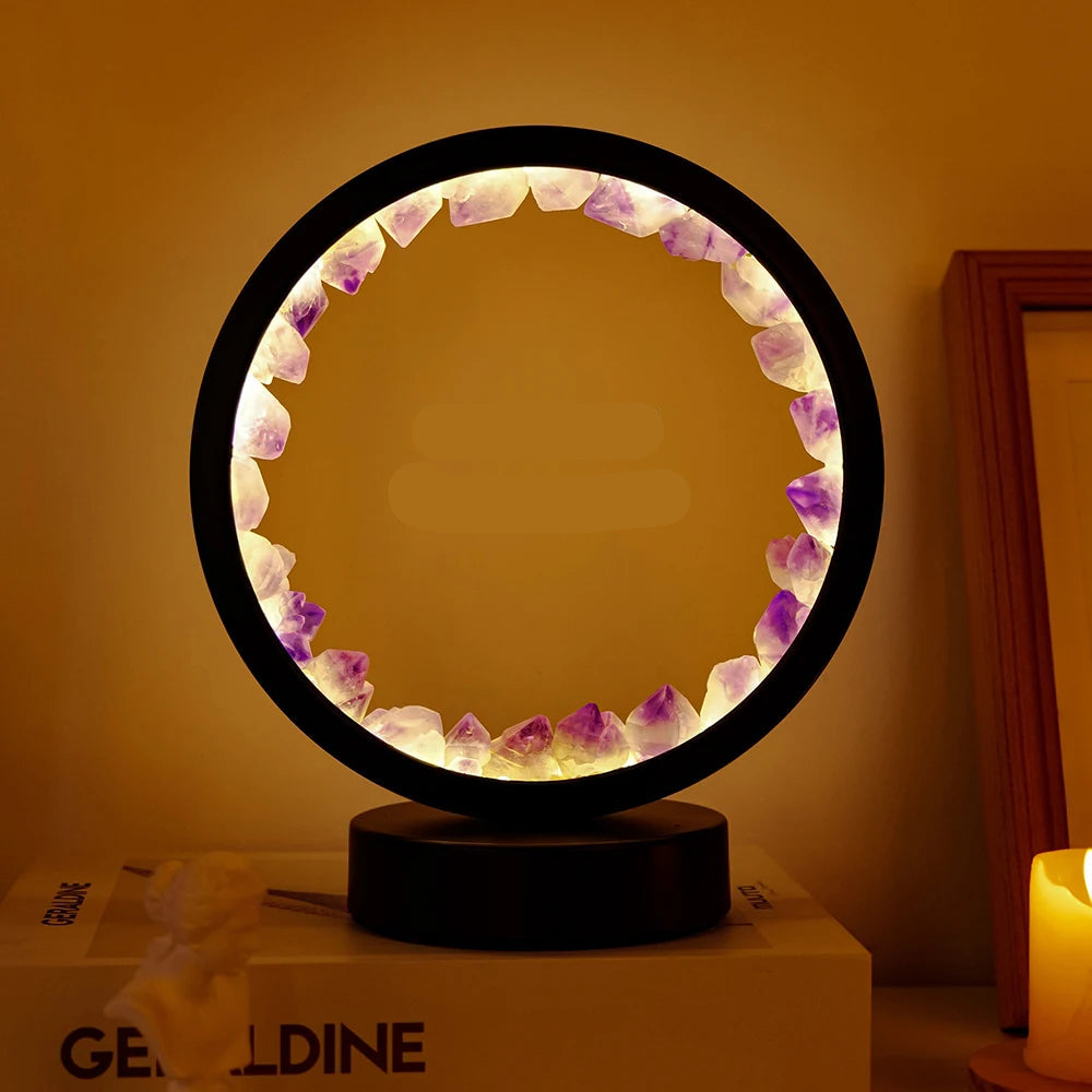Lampe de chevet LED Ronde en Pierre Précieuse Naturelle - Opale