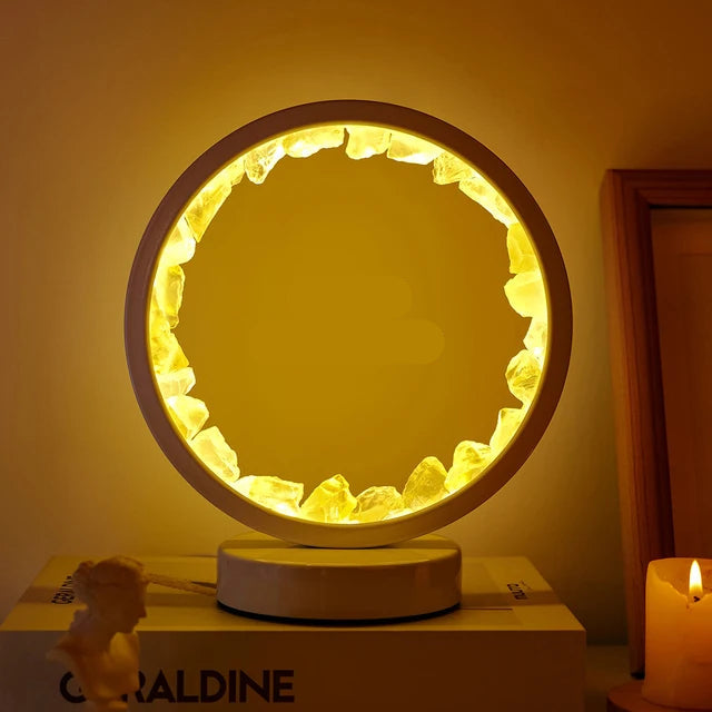 Lampe de chevet LED Ronde en Pierre Précieuse Naturelle - Opale