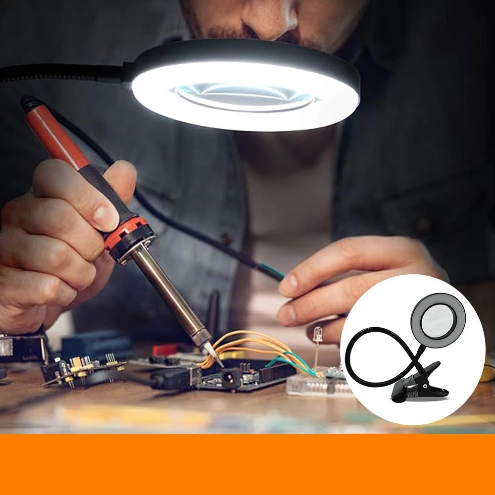 Lampe de chevet Lecture Pince à Clip avec Loupe - Opale