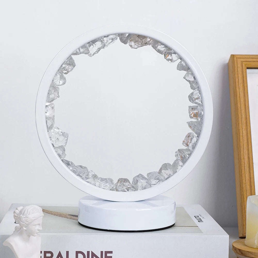 Lampe de chevet LED Ronde en Pierre Précieuse Naturelle - Opale