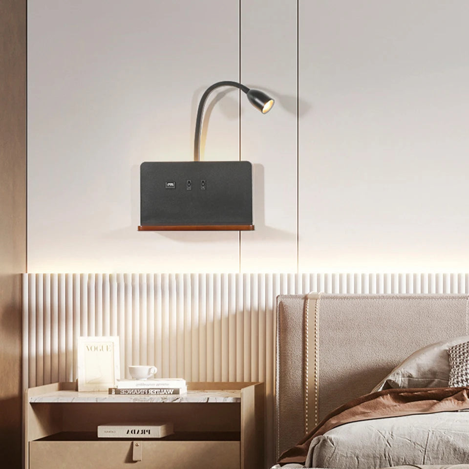 Lampe de chevet Murale Sans fil avec Étagère et Induction - Opale