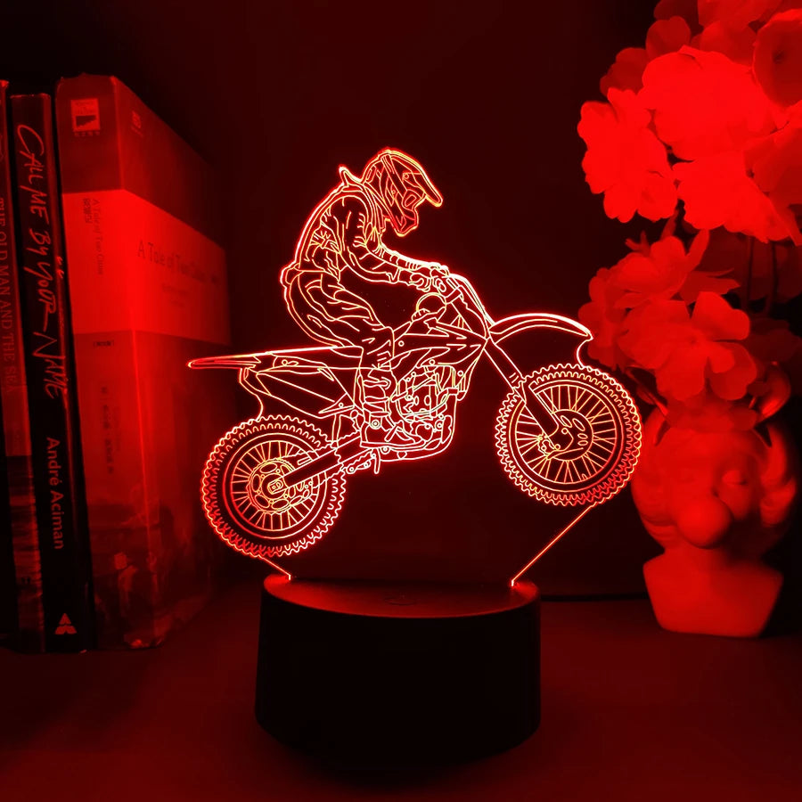Lampe de chevet LED 3D Moto Cross - Opale