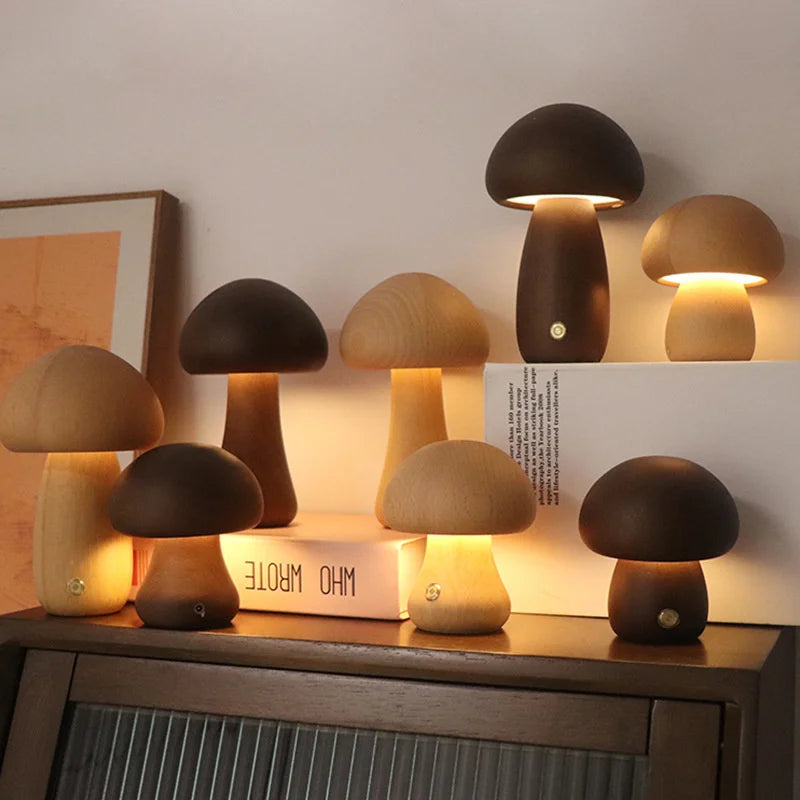 Lampe de chevet Champignon en Bois Sans fil - Opale