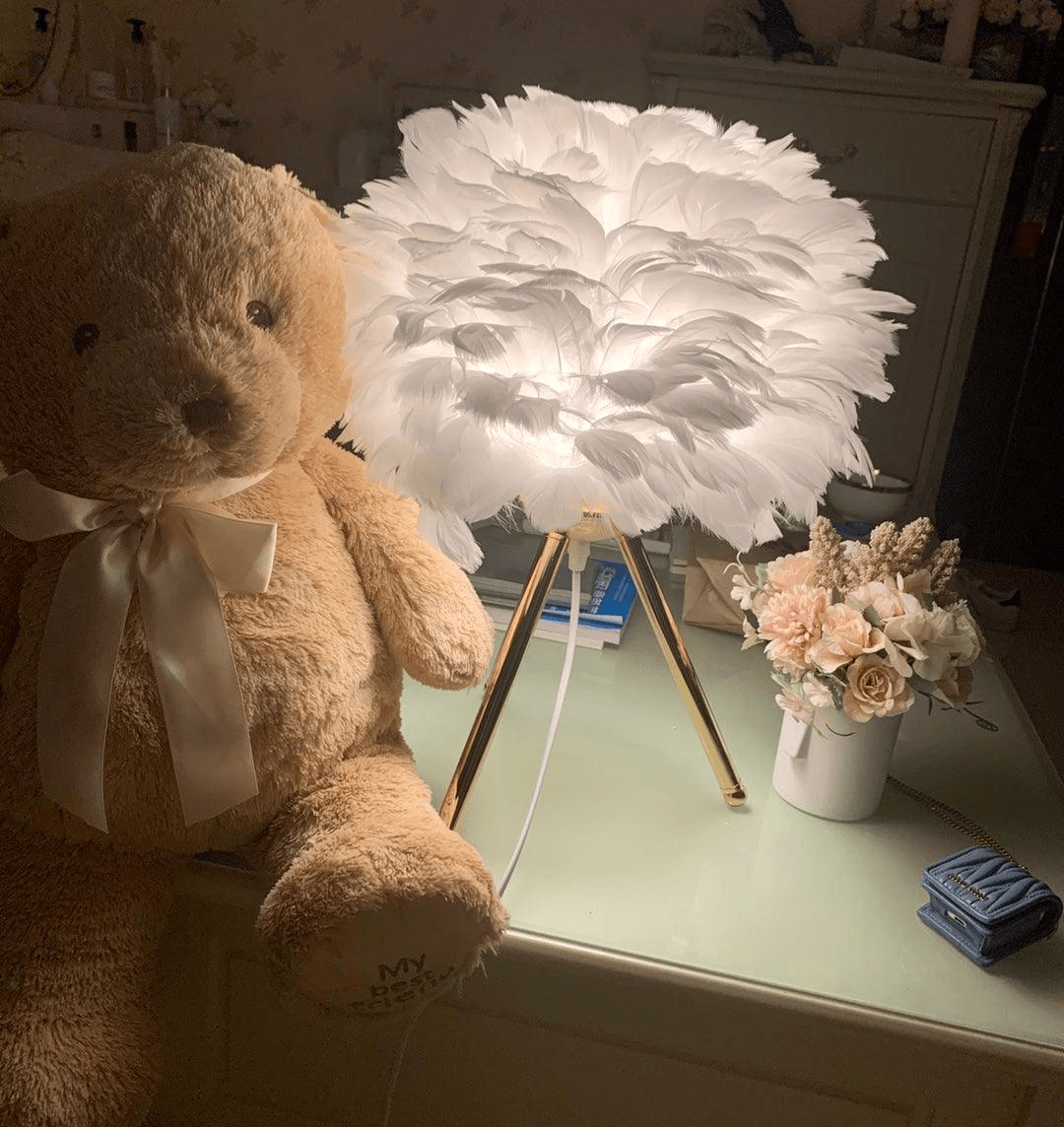 Lampe de chevet en Plumes de Cygne - Opale