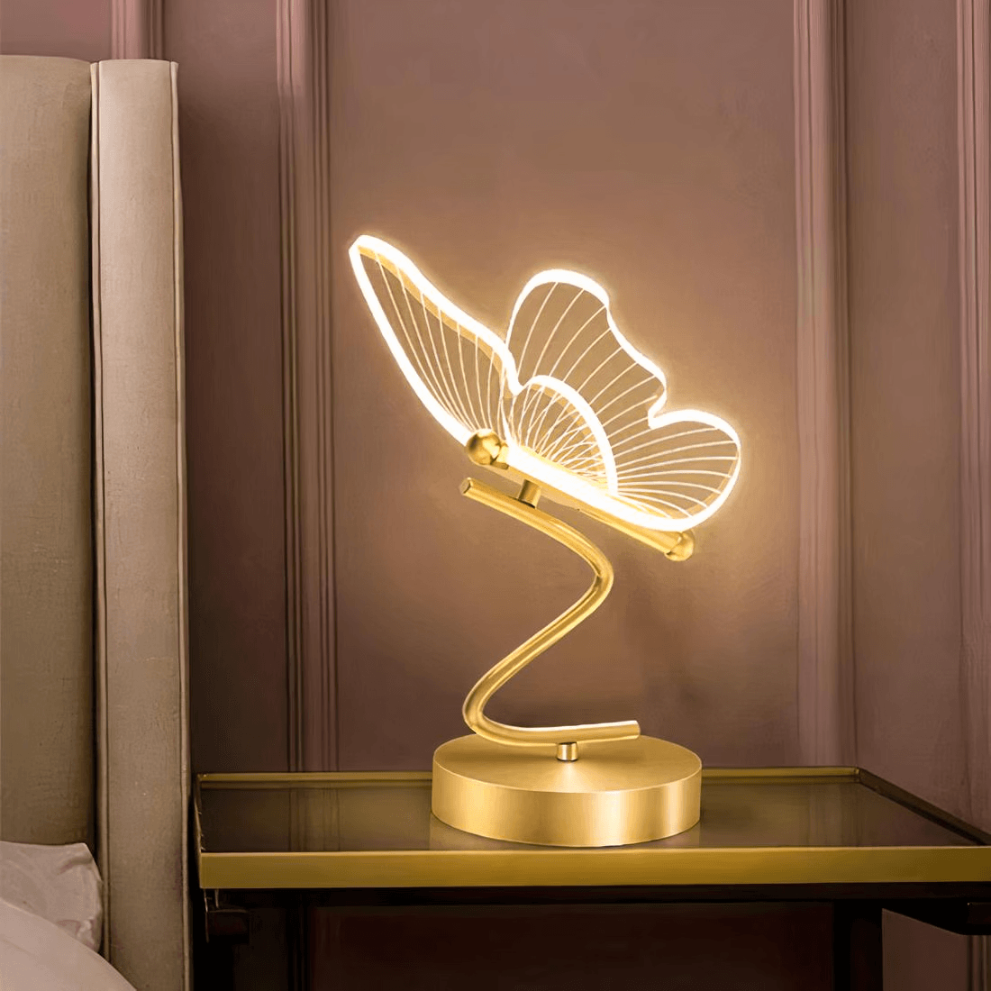 Lampe de chevet Papillon dorée LED - Opale