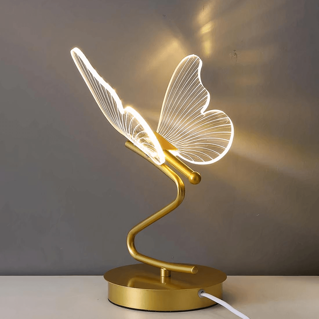 Lampe de chevet Papillon dorée LED - Opale