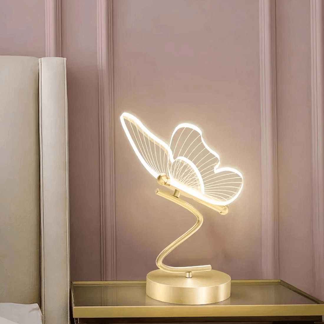 Lampe de chevet Papillon dorée LED - Opale