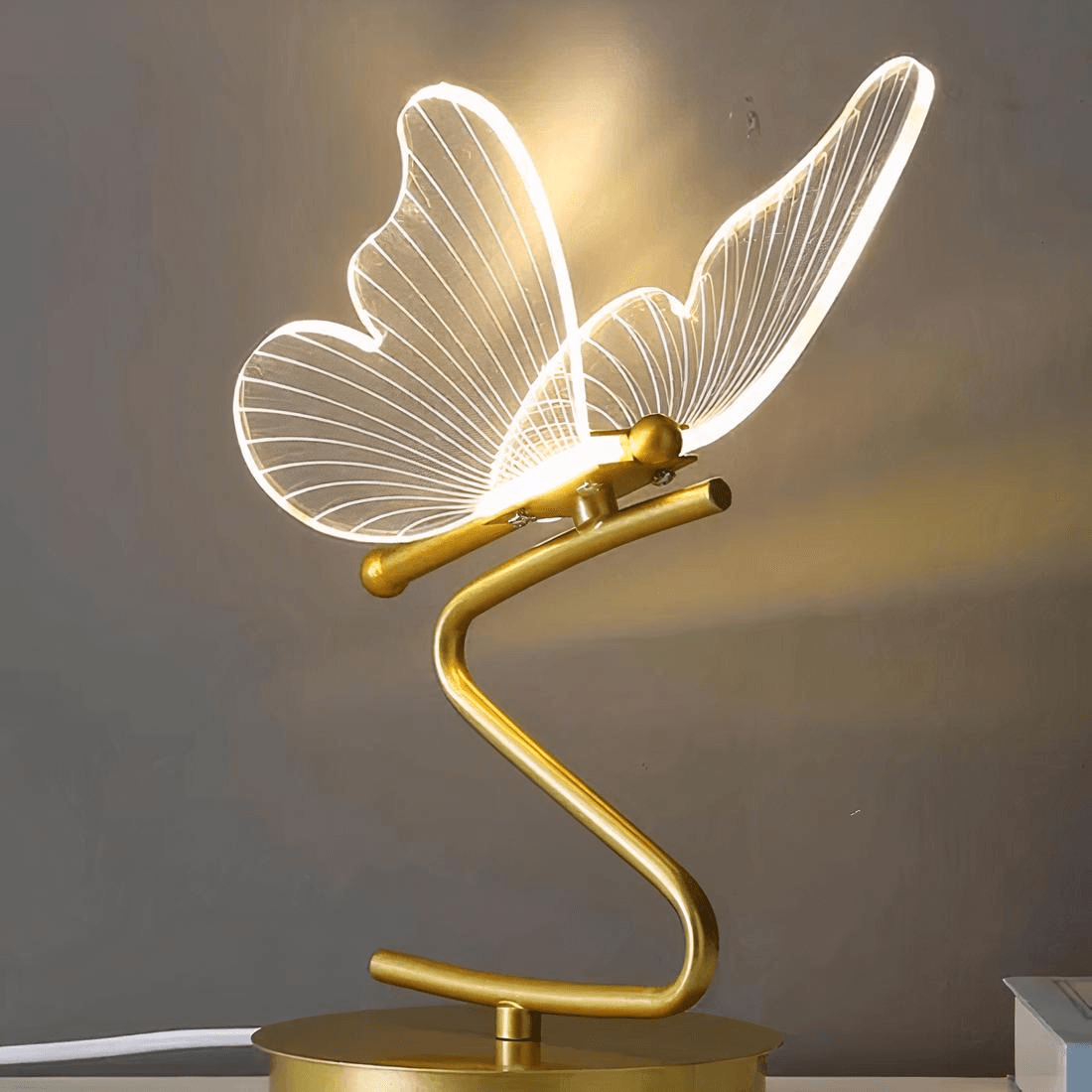 Lampe de chevet Papillon dorée LED - Opale