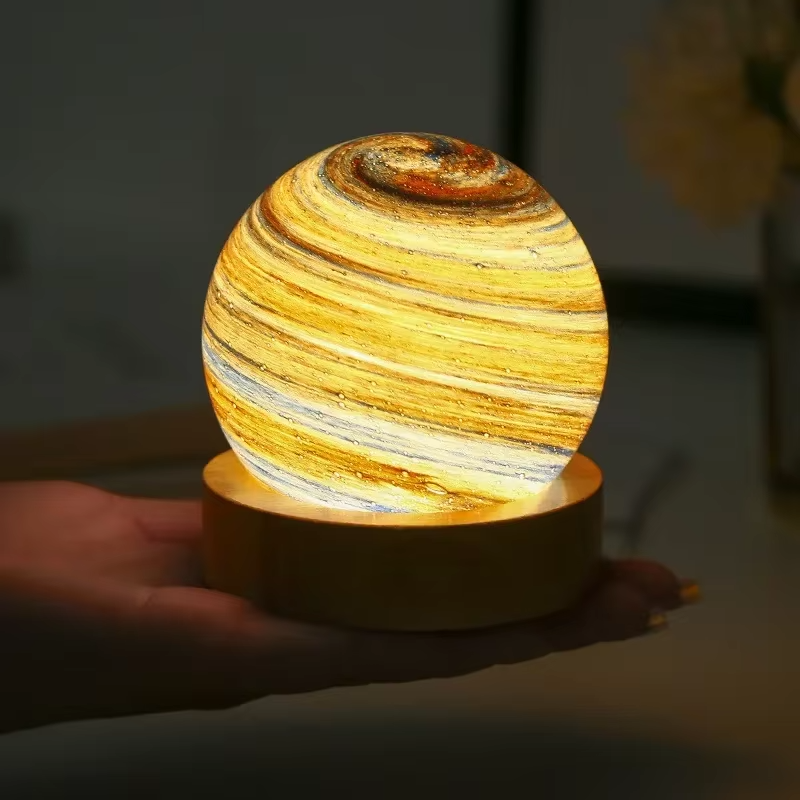 Lampe de chevet Planète 3D en Verre - Opale