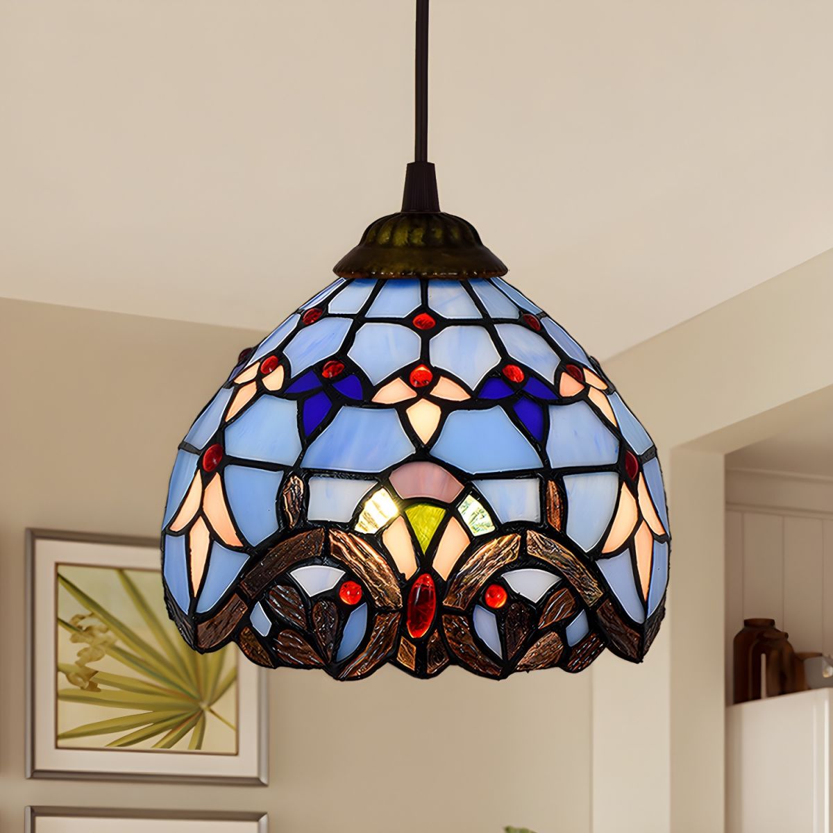 Lampe Tiffany Suspendue en Verre Multicolore