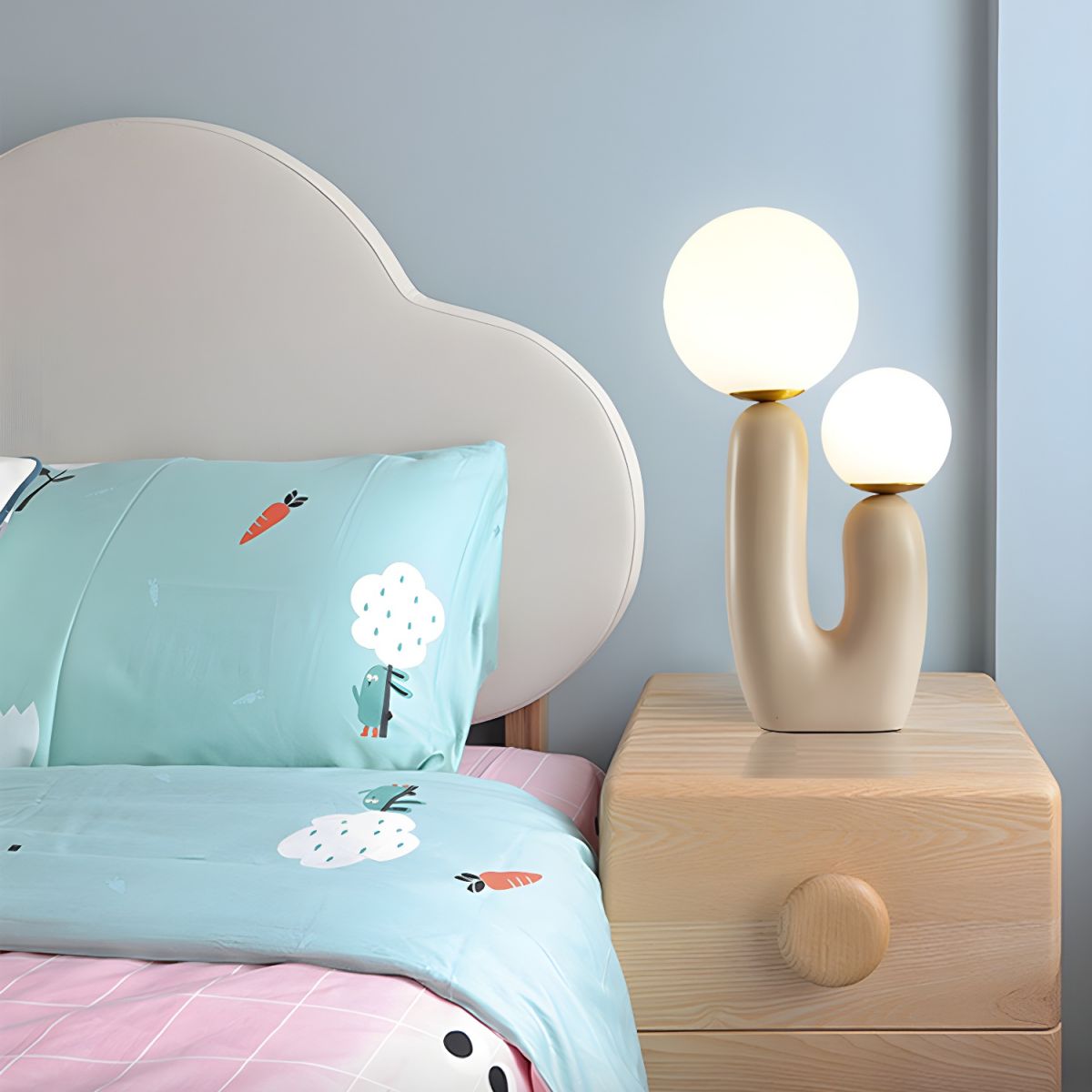 Lampe de chevet 2 Boules Blanches Moderne