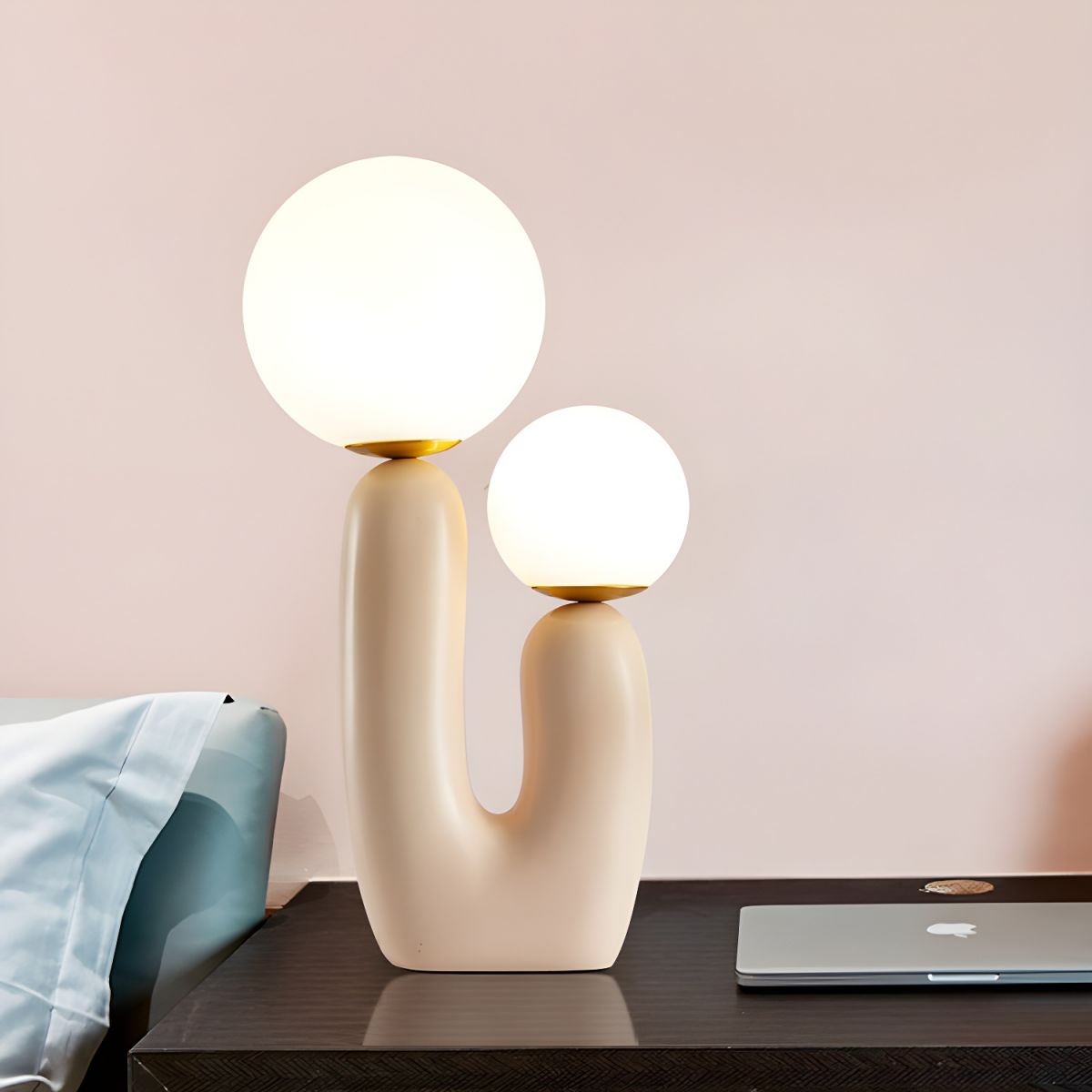 Lampe de chevet 2 Boules Blanches Moderne