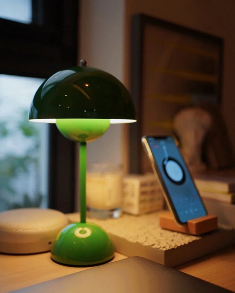 Lampe champignon LED tactile et rechargeable verte