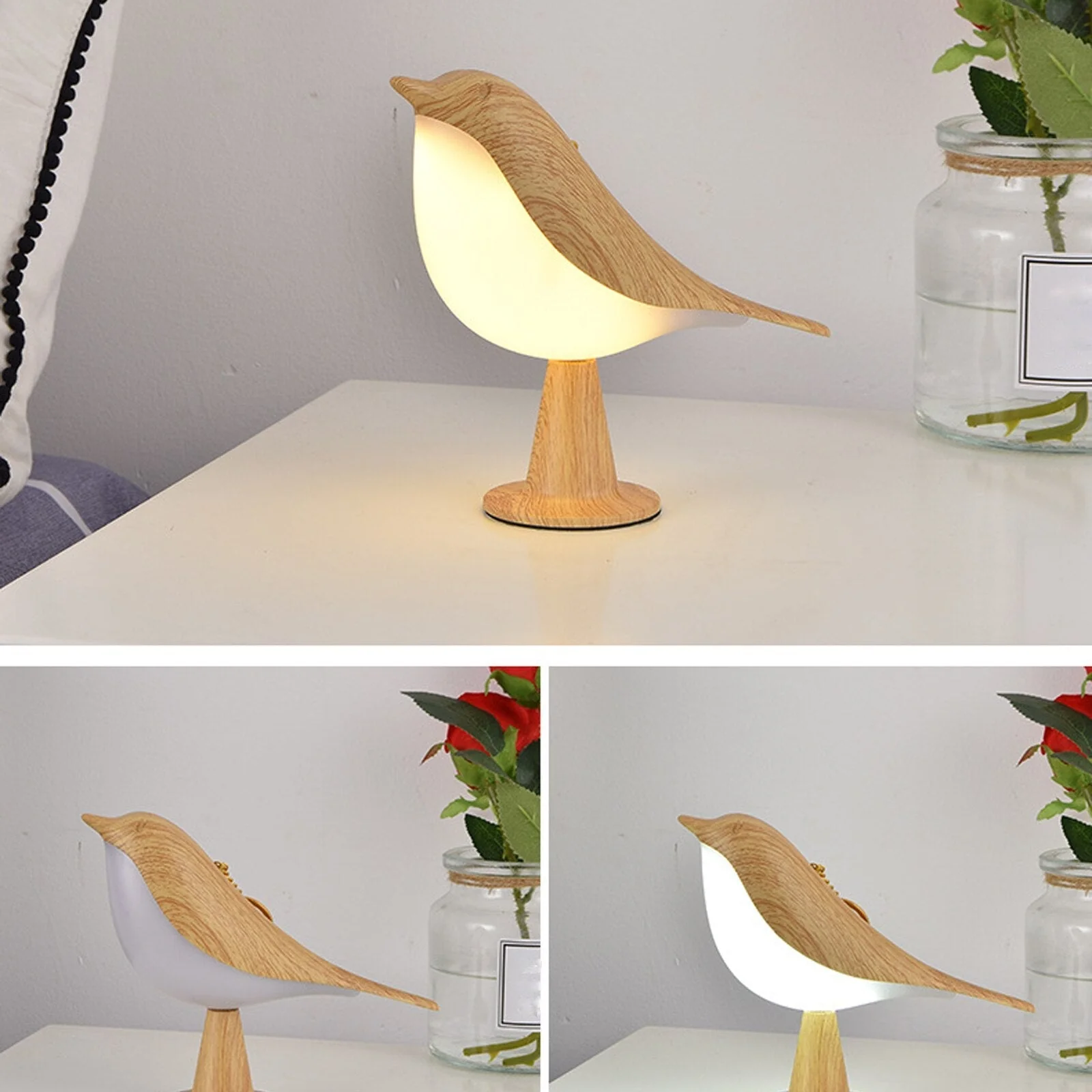 Lampe de chevet Oiseau Tactile LED en Bois